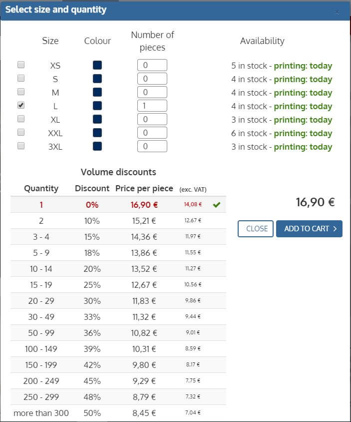 Select size and quantity Kreativator